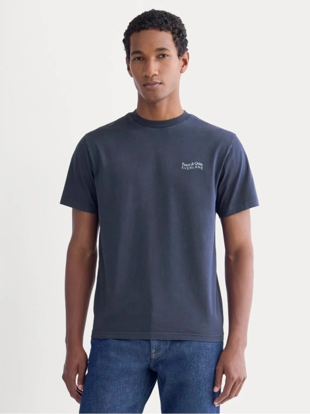 Everlane x Peace & Quiet Graphic Logo Tee Navy Size XL 100% Cotton NWT